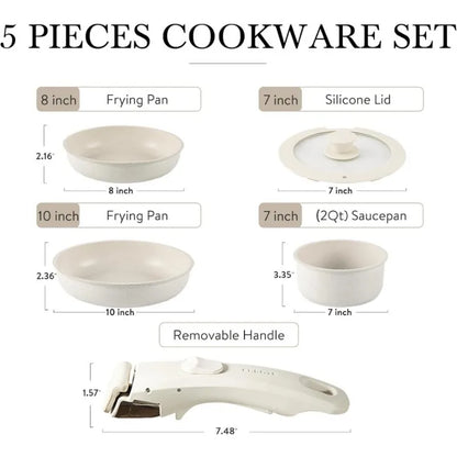 Granite Non Stick Cookware Set with Detachable Handle