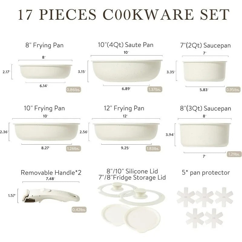 Granite Non Stick Cookware Set with Detachable Handle