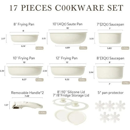 Granite Non Stick Cookware Set with Detachable Handle