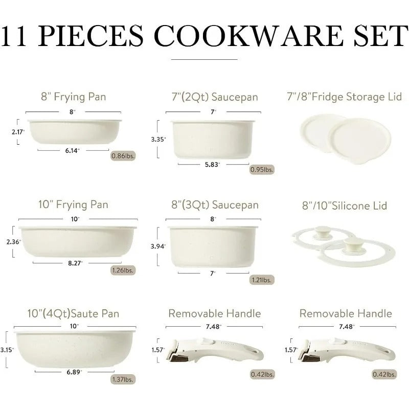 Granite Non Stick Cookware Set with Detachable Handle