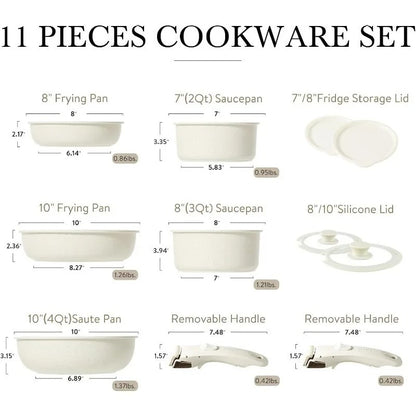 Granite Non Stick Cookware Set with Detachable Handle